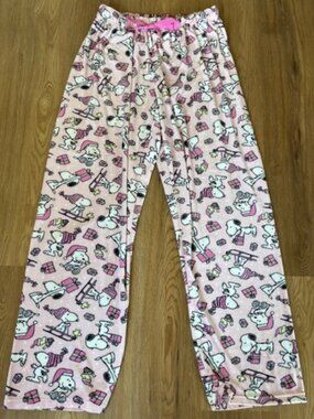 Peanuts Pink Fleece Snoopy Woodstock Soft Lounge Pants EUC XL